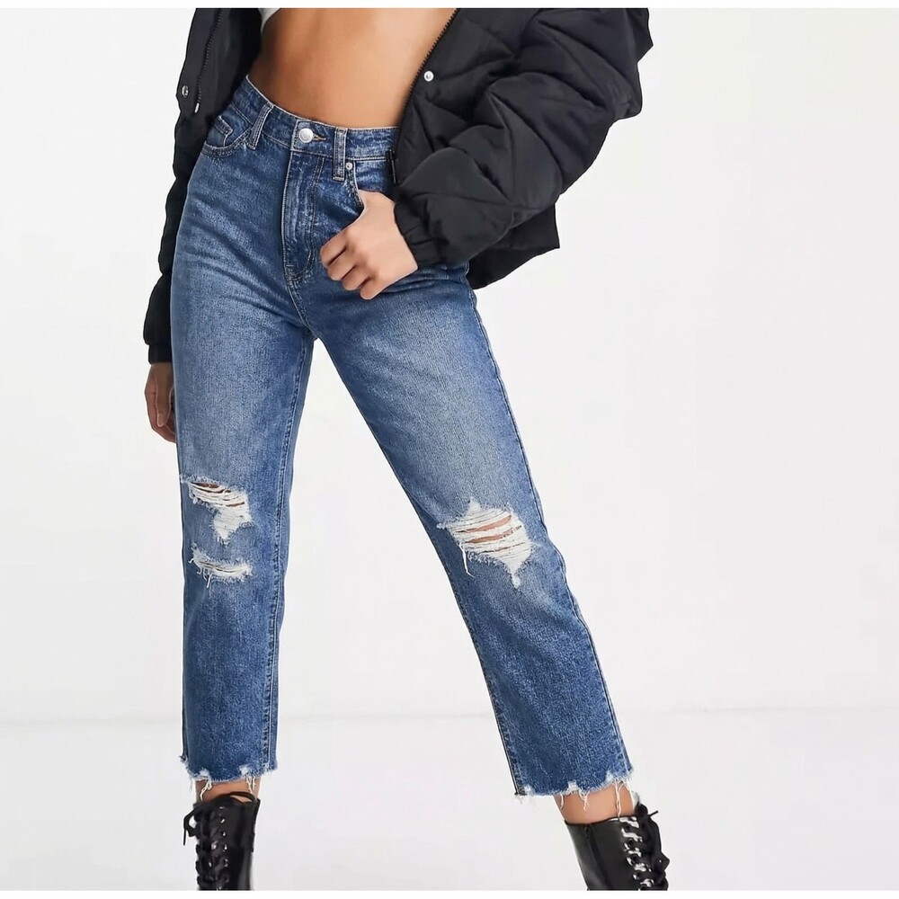 LTJ Siena High Rise Cropped Jeans 28 (29x25) Blue Denim Distressed Stretch Women